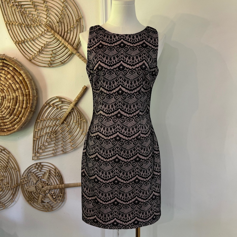 Guess Black Lace Sheath Dress Nude Lining Bodycon Sleeveless Cocktail Party 4